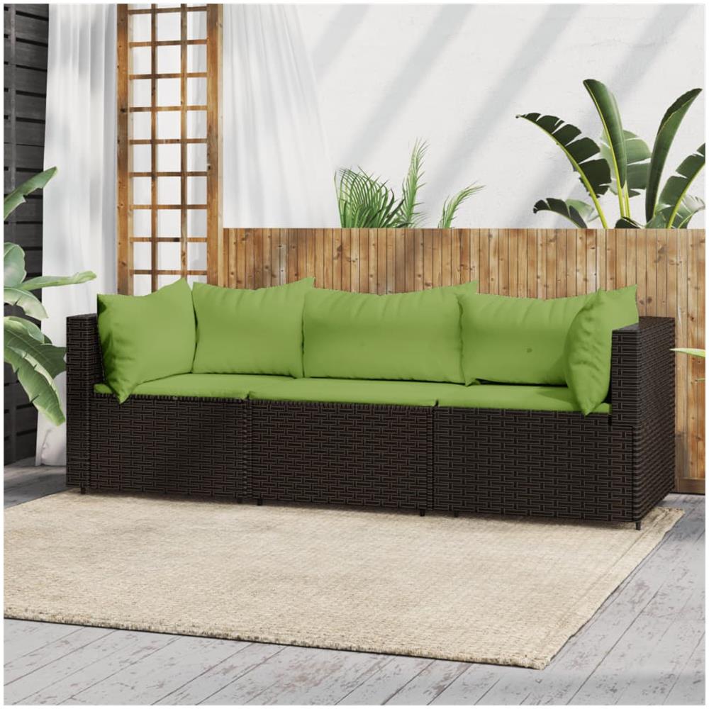 Set Mobili Da Giardino 3 Pz Con Cuscini In Polyrattan Marrone - Foto 1