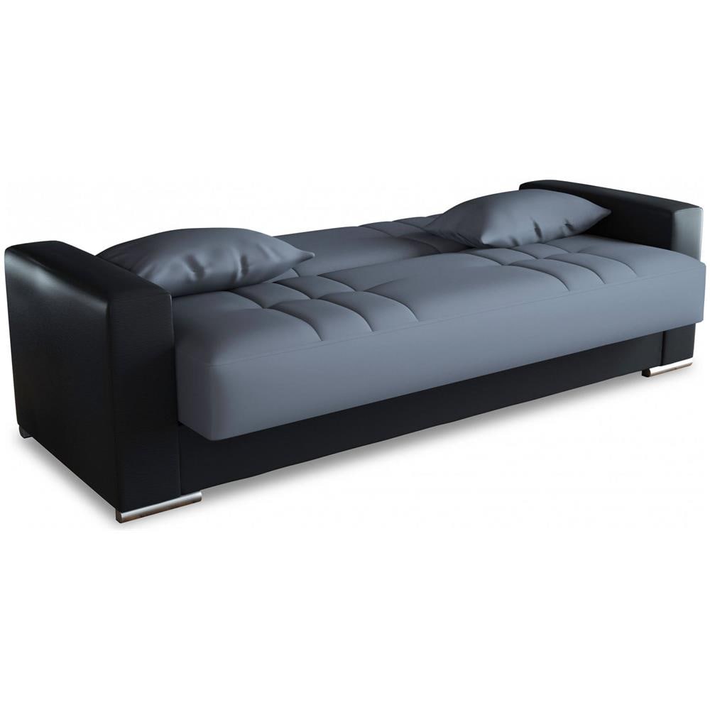 Divano Letto Sergio, Divano Letto Contenitore A 3 Posti In Ecopelle E Tessuto, Sofà Da Soggiorno Con Apertura Click-clack E 2 Cuscini Inclusi, 230 X96h101 Cm, Nero E Grigio - Foto 2
