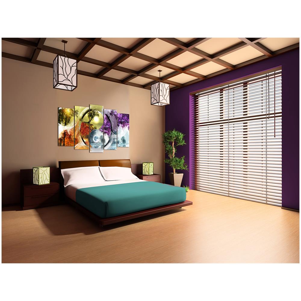 Quadro Moderno Su Tela Montato Su Telaio In Legno Di 5 Pezzi, Design Yin E Yang Quattro Stagioni, 150x80cm - Foto 4