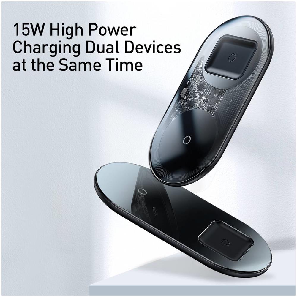 Caricabatterie Wireless 2in1 Semplice, 18w Max Per I Telefoni + Pods, Trasparente (wxjk-a01) - Foto 2