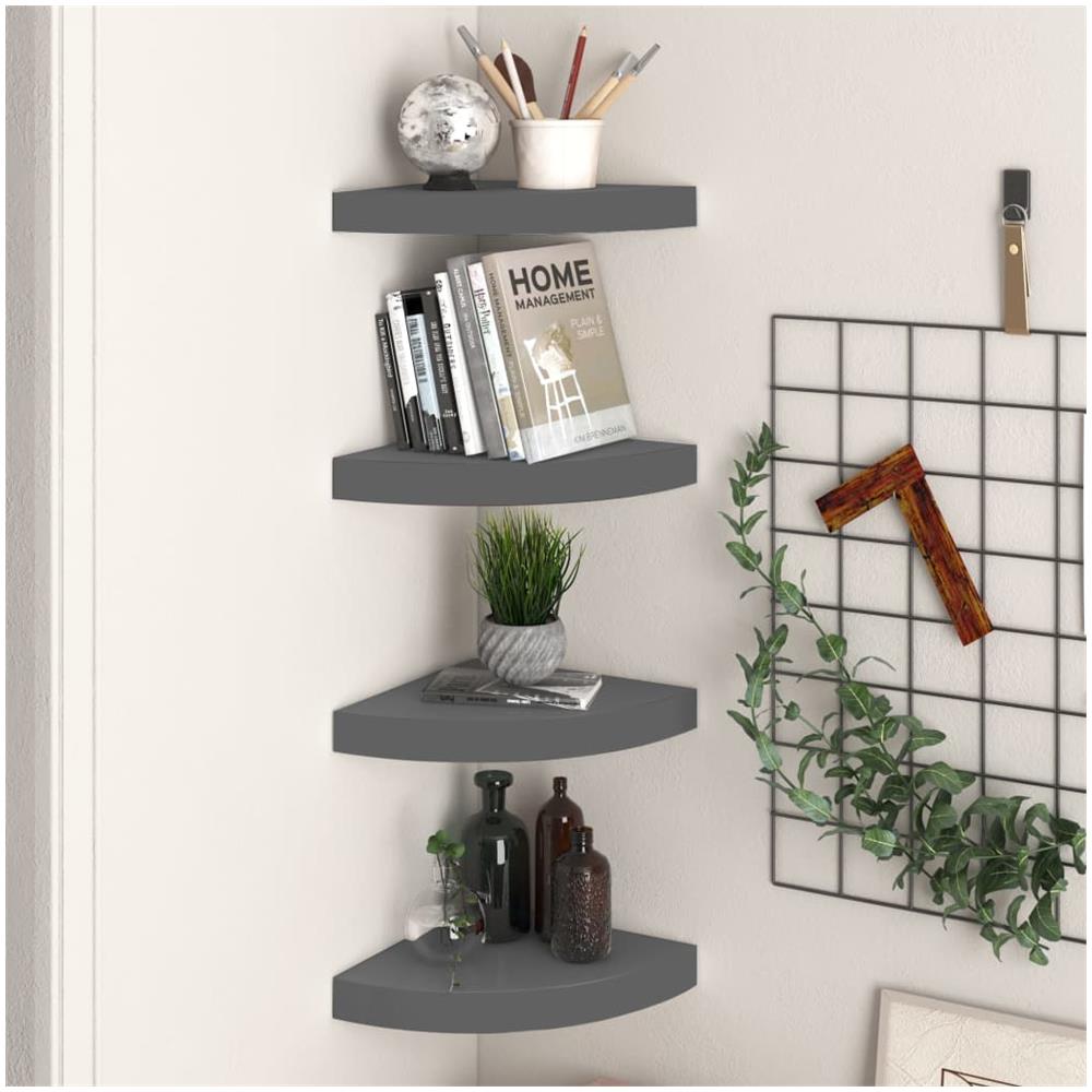 Scaffali Angolari A Parete 4 Pz Grigio Lucido 25x25x3,8 Cm Mdf - Foto 1