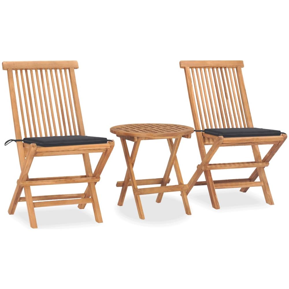Set da Pranzo Giardino Pieghevole 3 pz Cuscino Massello di Teak - Foto 1