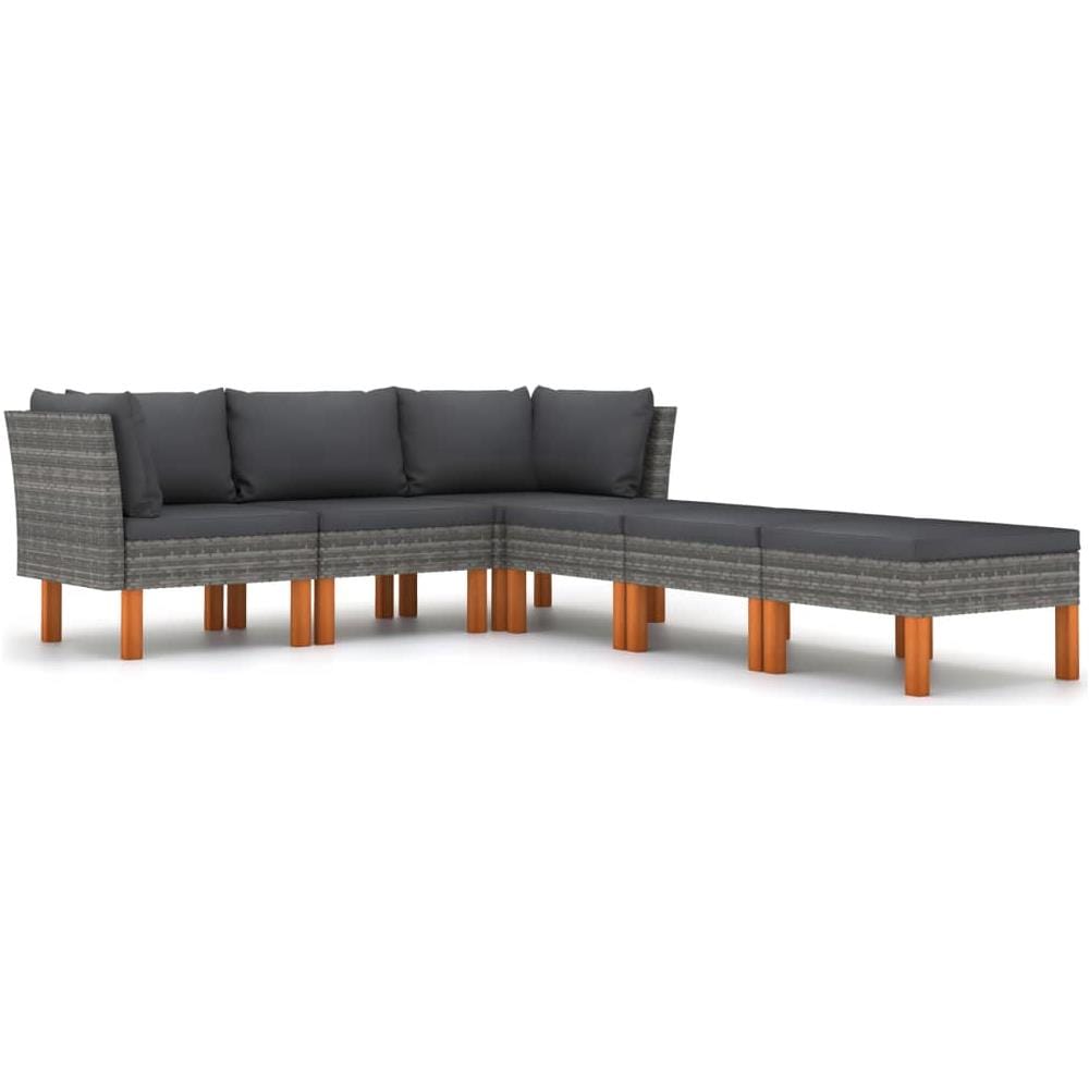 Set Divani da Giardino 6 pz con Cuscini in Polyrattan Grigio - Foto 1