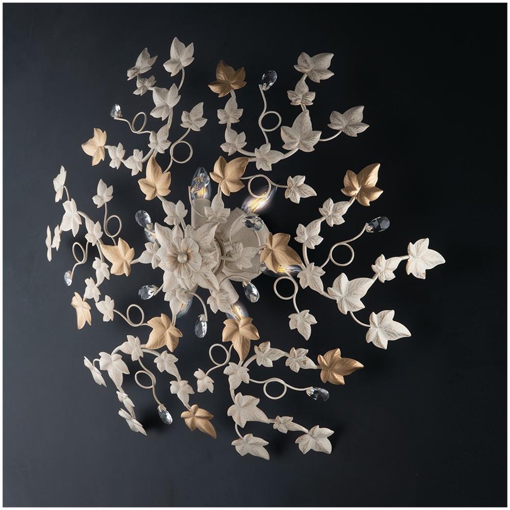 Edera - Plafoniera In Ferro Laccato Avorio Con Decoraz. Oro Antico E Strass In Cristallo 6 Luci H.22 - Ø80 - Bl50-pl6-av - Foto 1