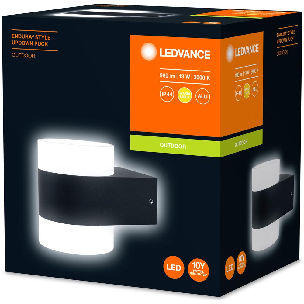 Ledvance Apparecchio Led A Parete E A Soffitto, Lampada Da Esterno, Endura® Style Updown Puck / 12,50 W, 220…240 V, Ampiezza Fascio Luminoso: 110°, Bianco Caldo, 3000 K, Materiale: Alluminio, Ip44 - Foto 4