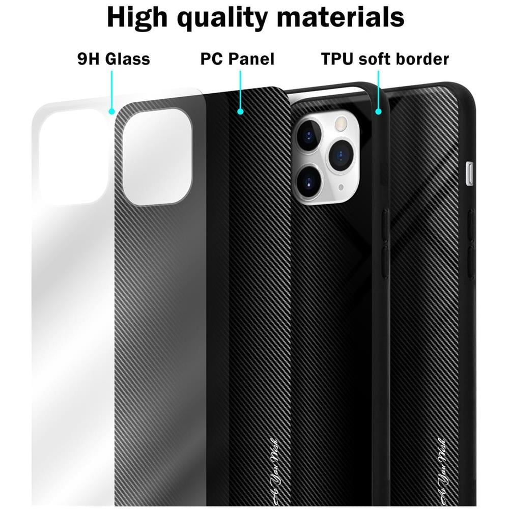 Custodia Compatibile Con Apple Iphone 11 Pro - Ottica A Strisce In Opale Nero - Coperchio Protettivo In Vetro Temperato E Silicone Tpu - Foto 7