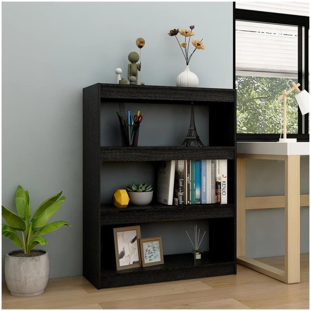 Libreria / divisorio Nero 100x30x103 Cm In Legno Massello Di Pino - Foto 1