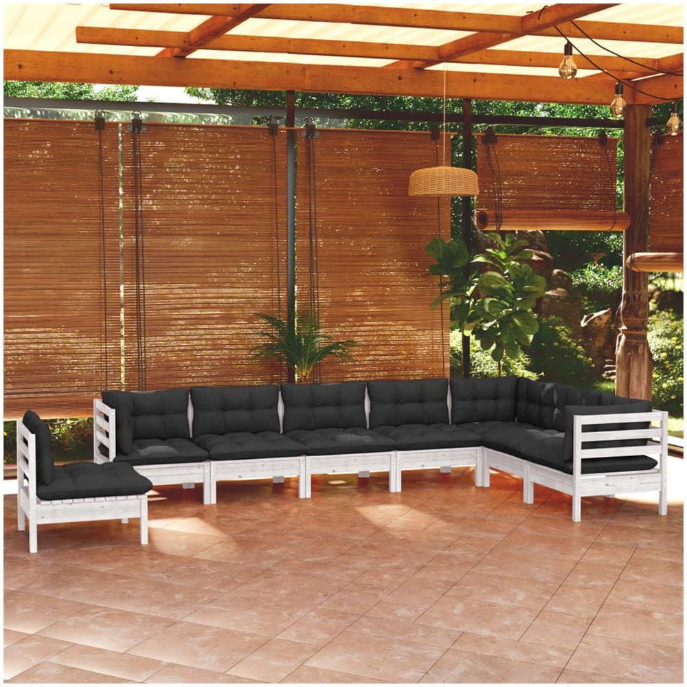 Set Divani Da Giardino 8 Pz Con Cuscini Bianchi Legno Di Pino - Foto 1