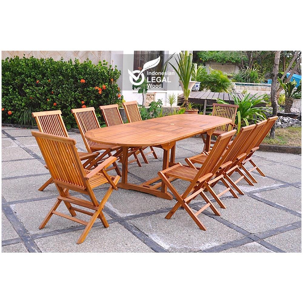 Tavolo Da Giardino Ovale 8 Sedie E 2 Poltrone In Teak Oliato Lubok - Foto 1