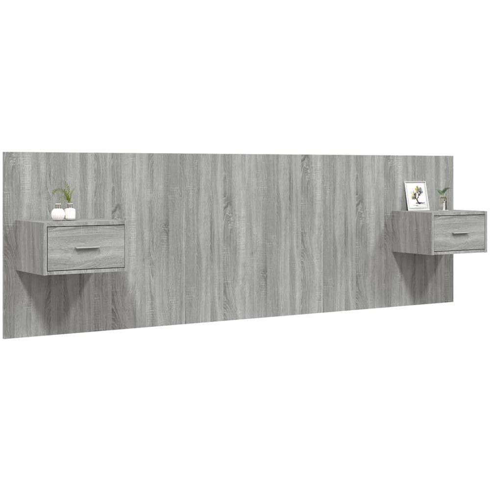 Testiera Letto Con Comodini In Legno Multistrato Grigio Sonoma - Foto 3