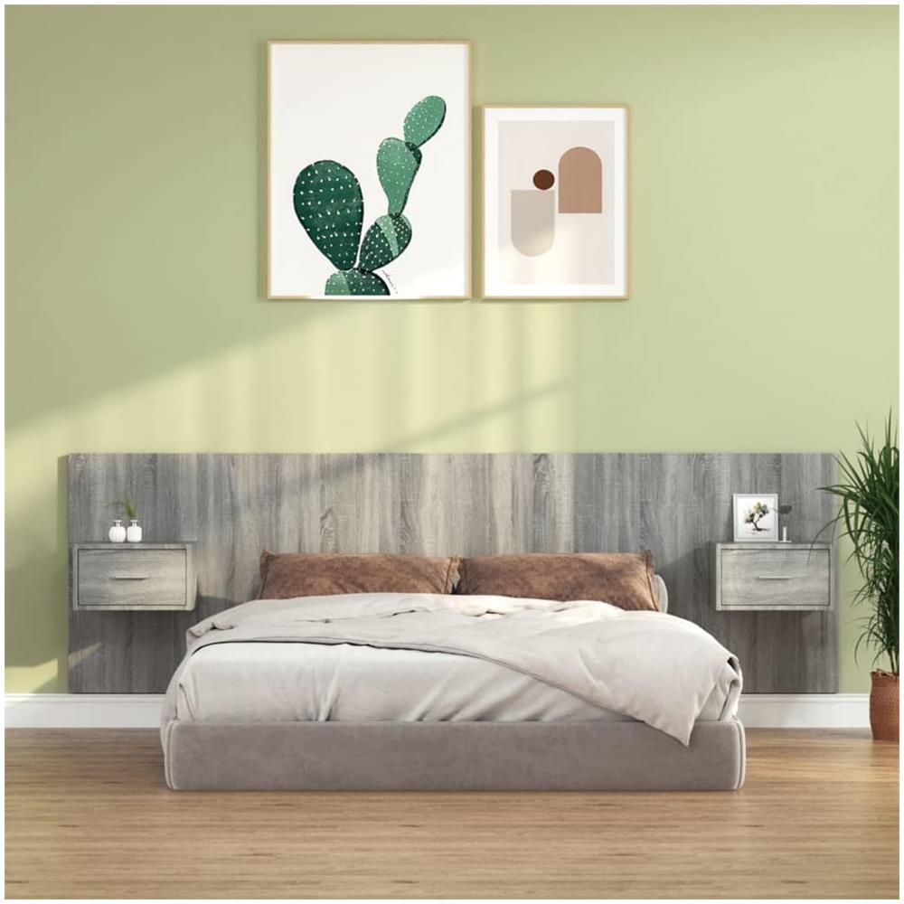 Testiera Letto Con Comodini In Legno Multistrato Grigio Sonoma - Foto 1