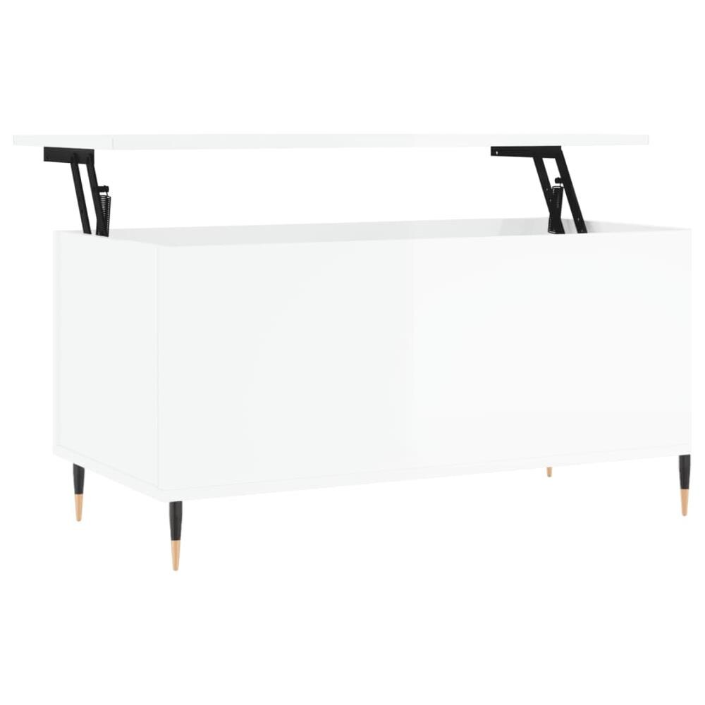 Tavolino Salotto Bianco Lucido 90x44,5x45 Cm Legno Multistrato - Foto 2