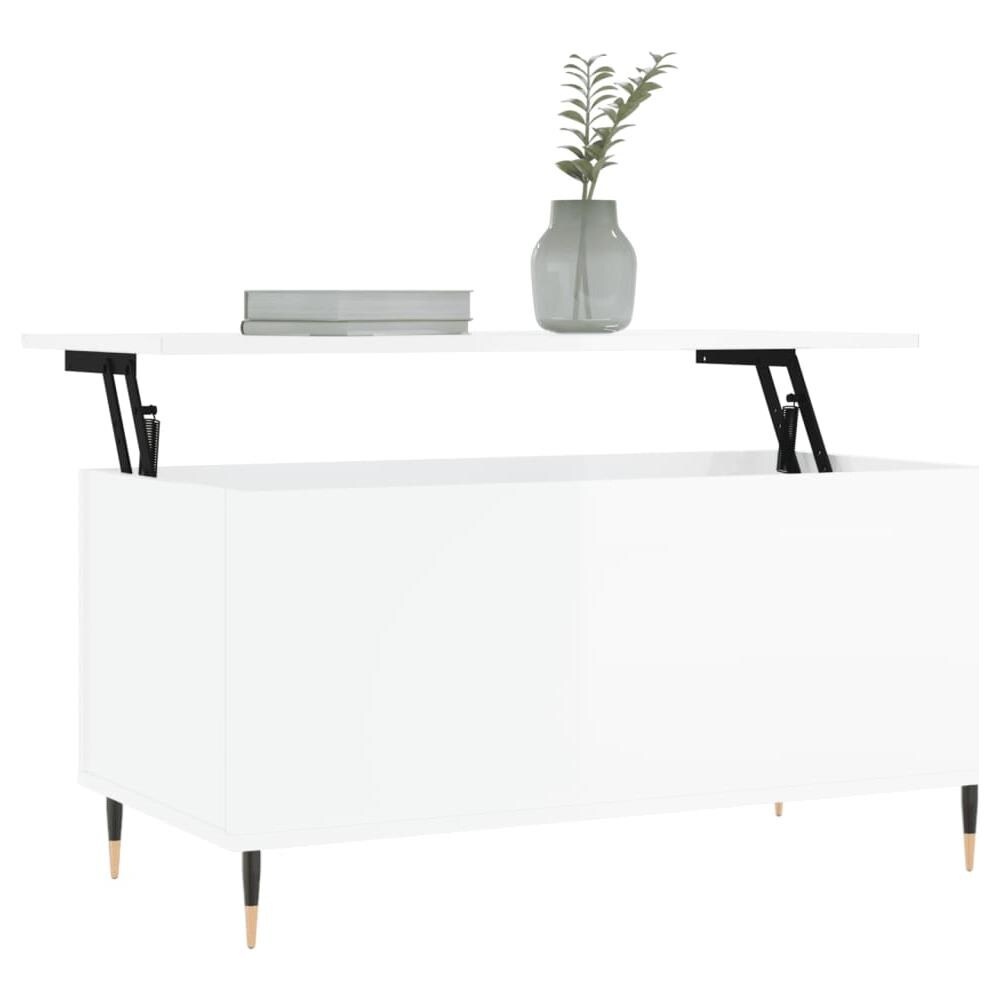 Tavolino Salotto Bianco Lucido 90x44,5x45 Cm Legno Multistrato - Foto 3
