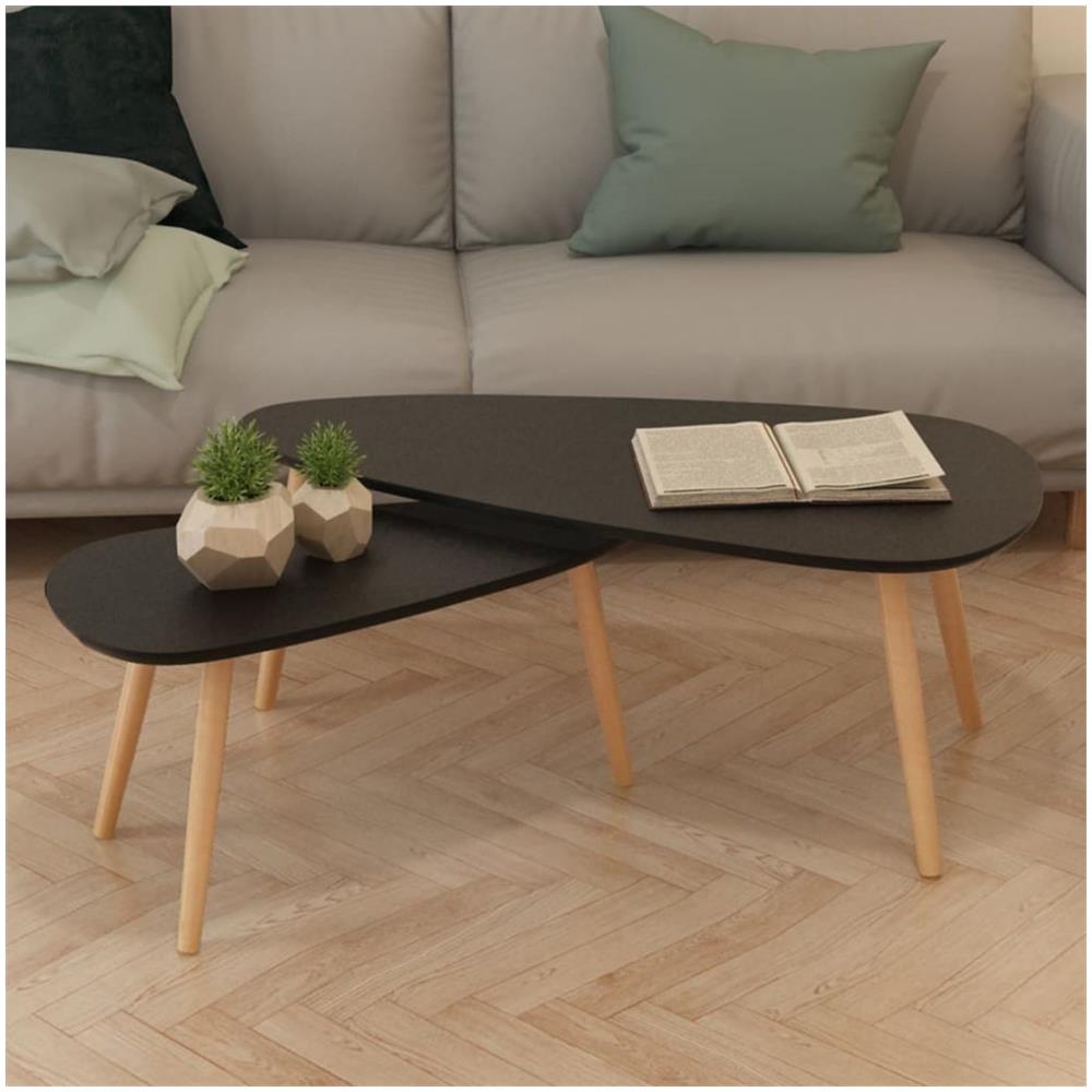 Set Tavolini Da Caffè 2 Pz In Massello Di Pino Neri - Foto 1