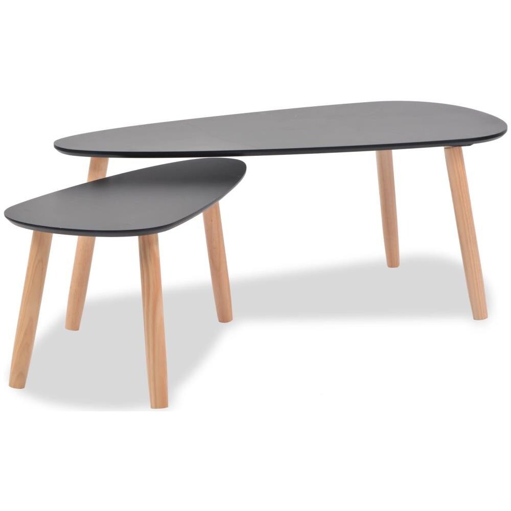 Set Tavolini Da Caffè 2 Pz In Massello Di Pino Neri - Foto 2