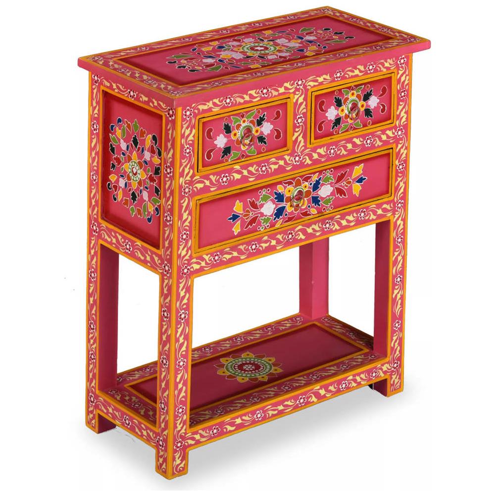 Credenza Con Cassetti In Massello Di Mango Rosa Dipinta A Mano - Foto 2
