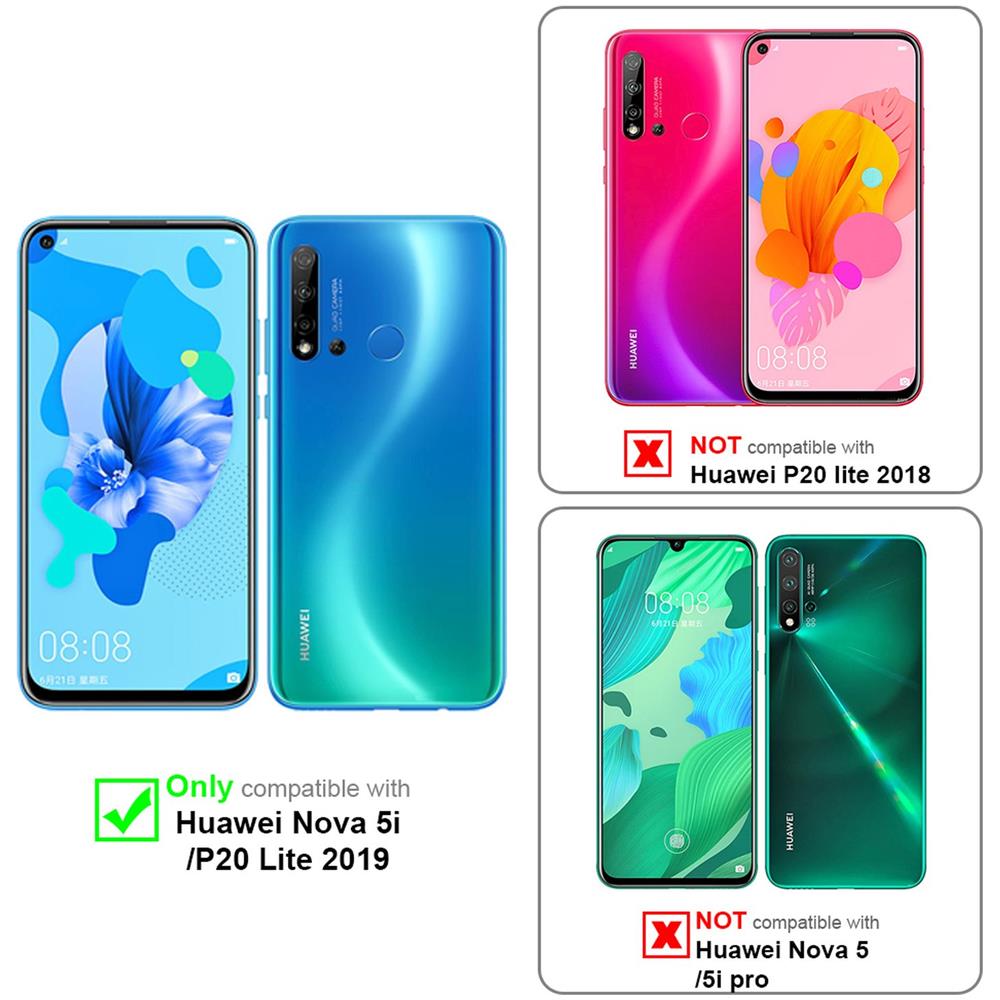 Custodia Compatibile Con Huawei Nova 5i / P20 Lite 2019 In Nero Carbone - Coperchio Protettiva Con Chiusura Magnetica, Funzione Stand E Tasca Per Le Carte - Foto 2