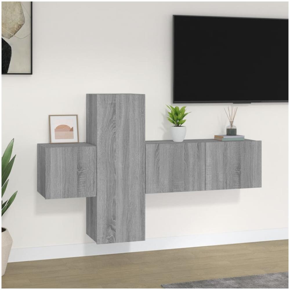 Set Mobili Porta Tv 3 Pz Grigio Sonoma In Legno Multistrato - Foto 1