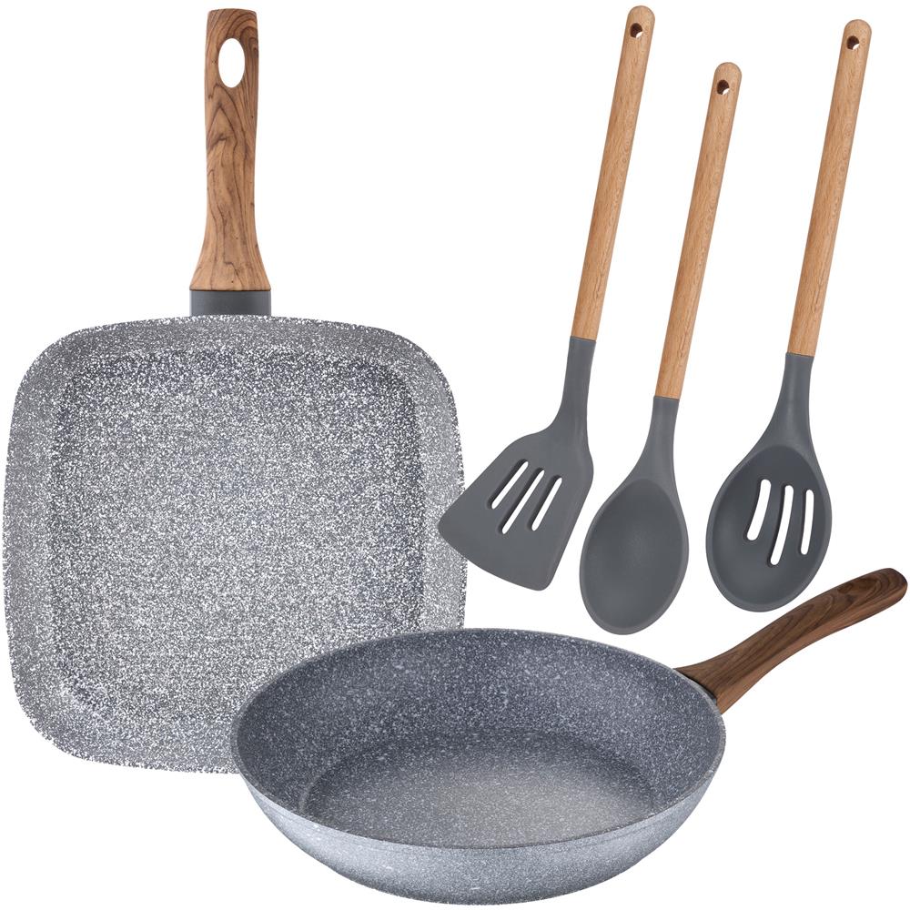 Set Di 3 Padelle Con Griglia 26 Cm E 28x28 Cm In Alluminio Forgiato E Set Di 3 Utensili Da Cucina - Foto 1
