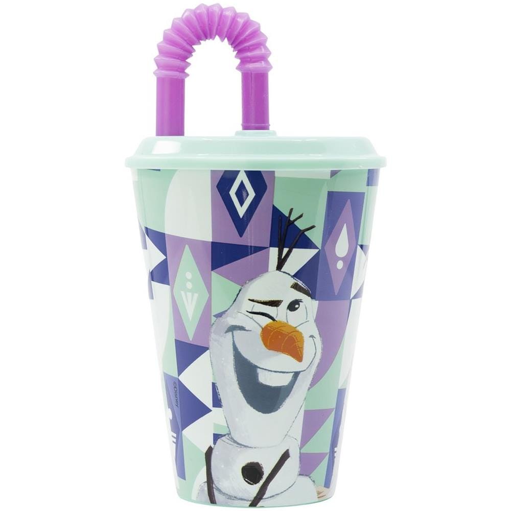 Disney Bicchiere Azzurro E Viola Per Bambine In Plastica Frozen Elsa E Anna 430 Ml Con Cannuccia E Coperchio Flessibile - Foto 3
