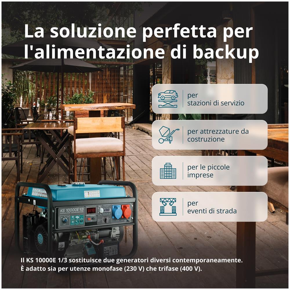 Generatore a benzina """" KS 10000E 1/3 Tensione, V 230/400 Potenza massima /nominale (230V), kW 8.0/7.5 - Foto 1