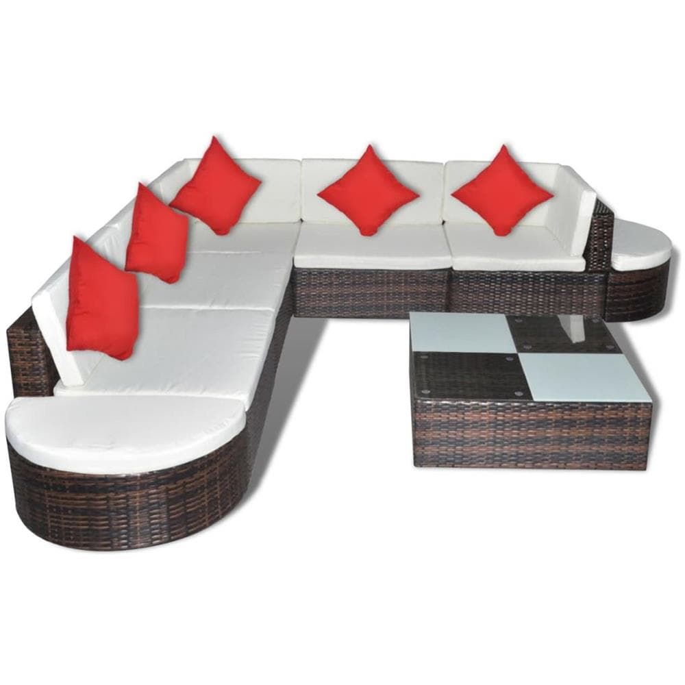Set Divani da Giardino 8 pz con Cuscini in Polyrattan Marrone - Foto 2