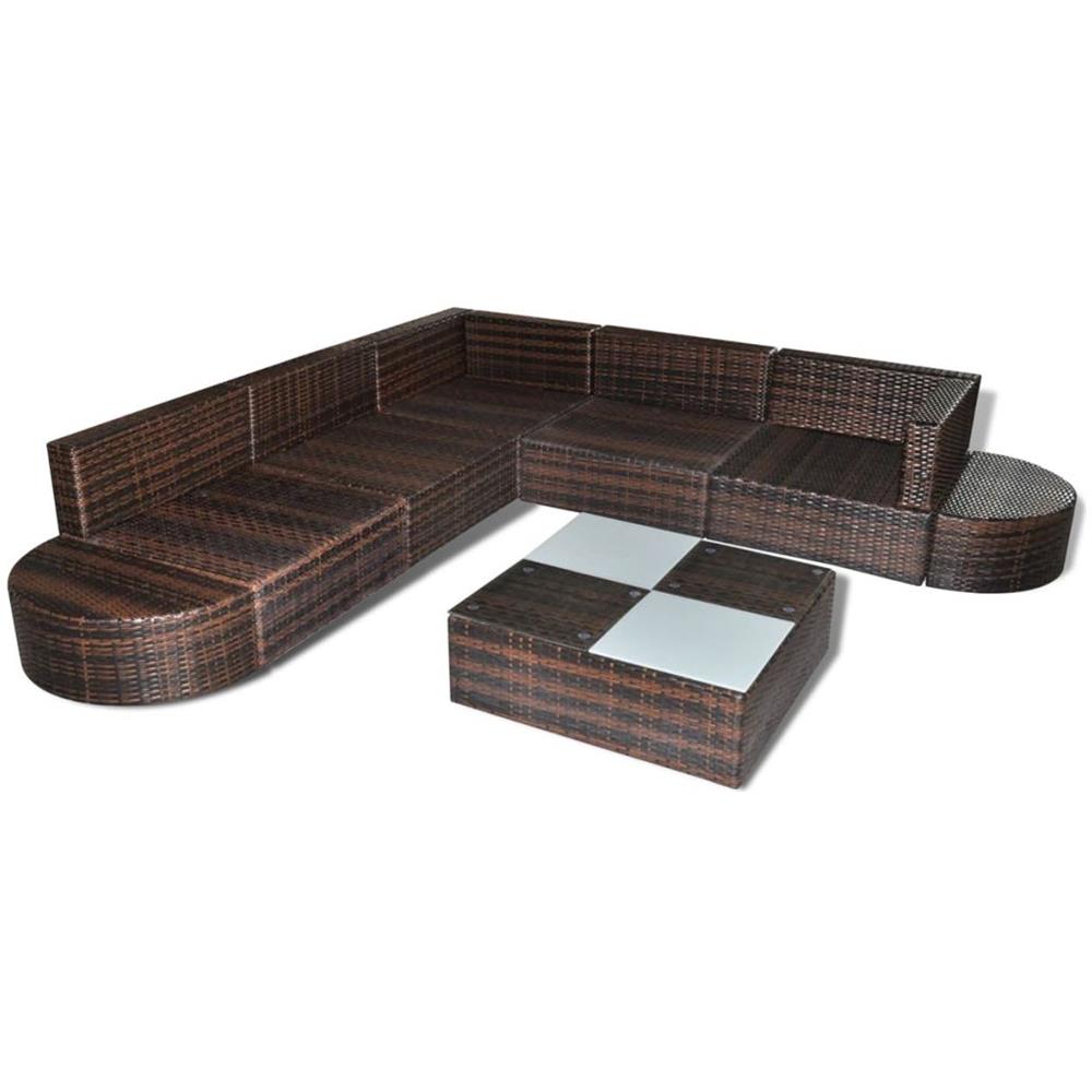 Set Divani da Giardino 8 pz con Cuscini in Polyrattan Marrone - Foto 1