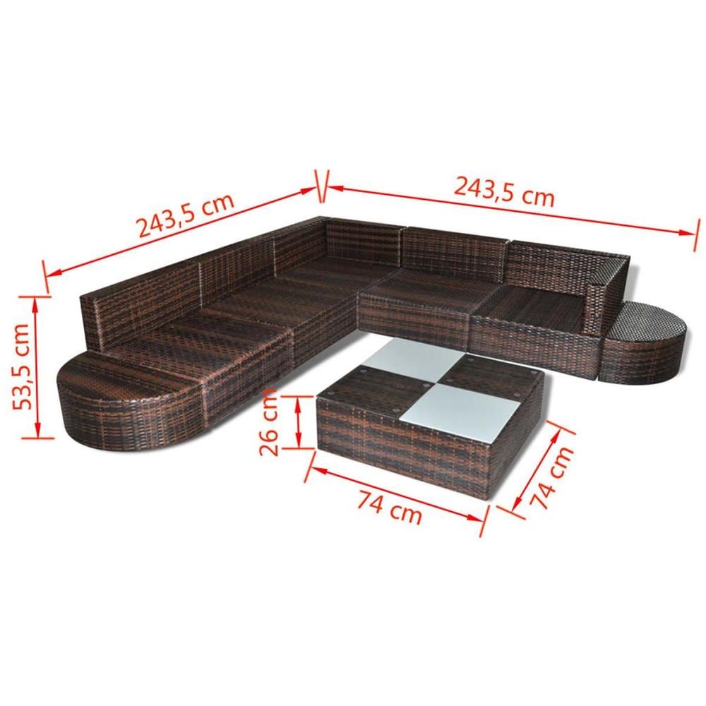 Set Divani da Giardino 8 pz con Cuscini in Polyrattan Marrone - Foto 4
