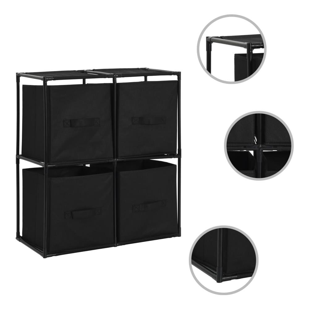 Armadietto con 4 Cesti in Tessuto Nero 63x30x71 cm Acciaio - Foto 2