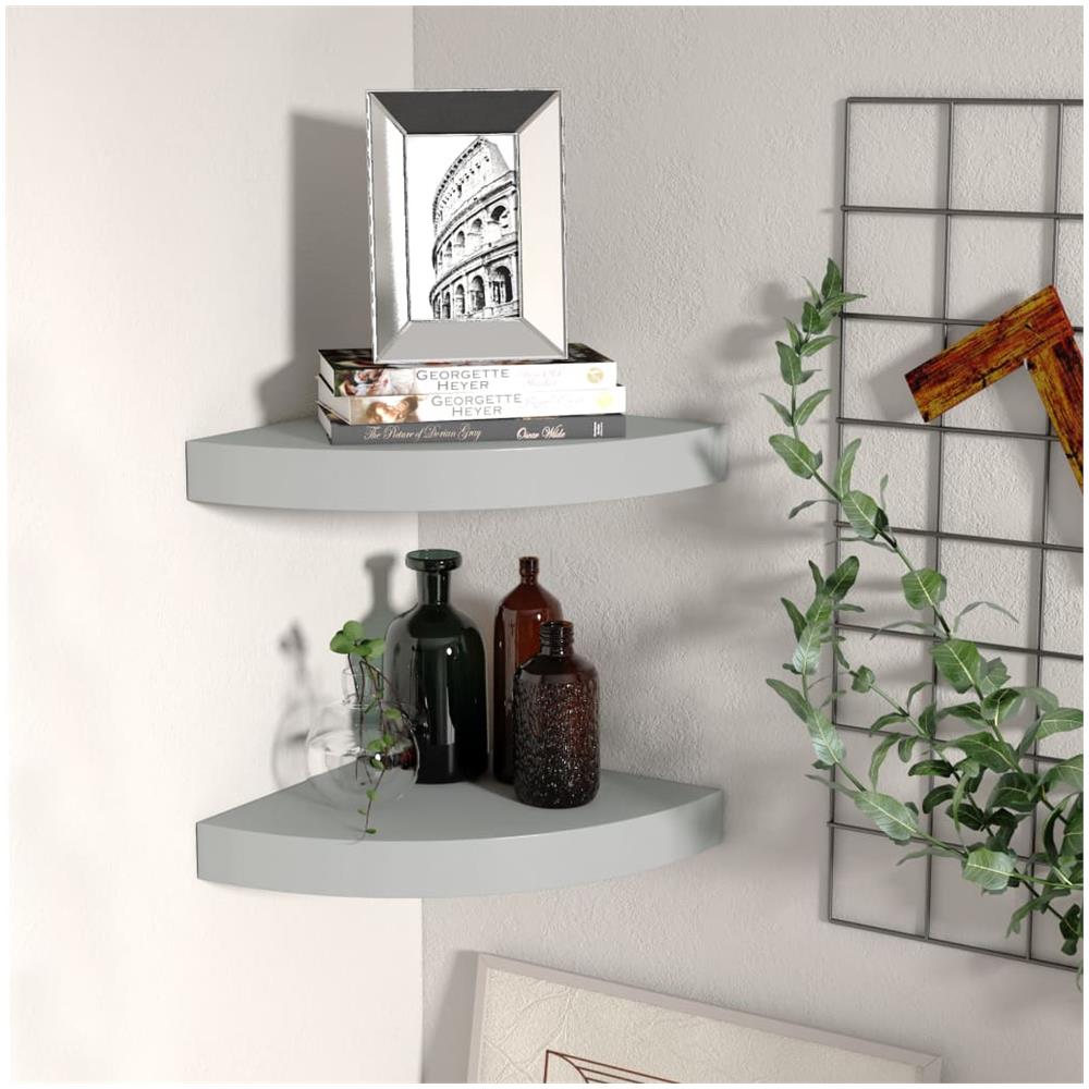 Scaffali Angolari A Parete 2 Pz Grigi 25x25x3,8 Cm Mdf - Foto 1