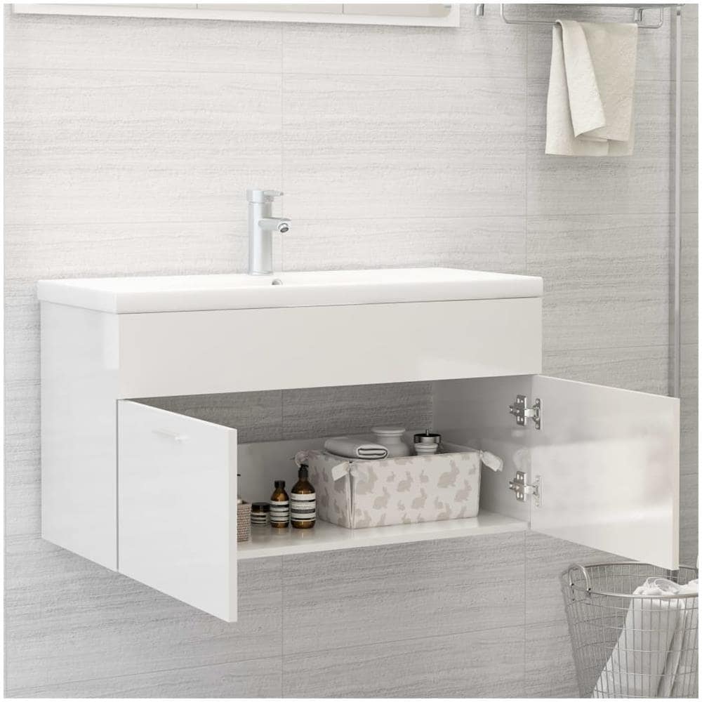 Mobile Bagno con Lavabo Integrato Bianco Lucido in Truciolato - Foto 2