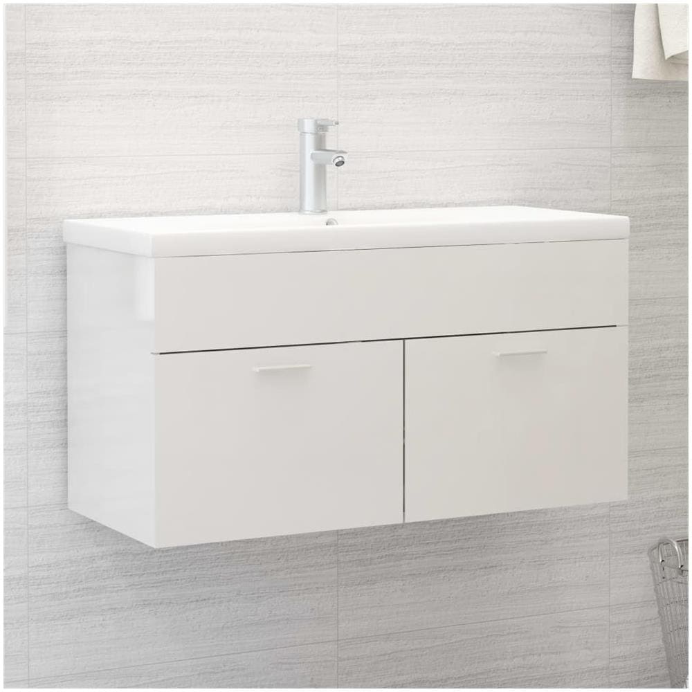 Mobile Bagno con Lavabo Integrato Bianco Lucido in Truciolato - Foto 1