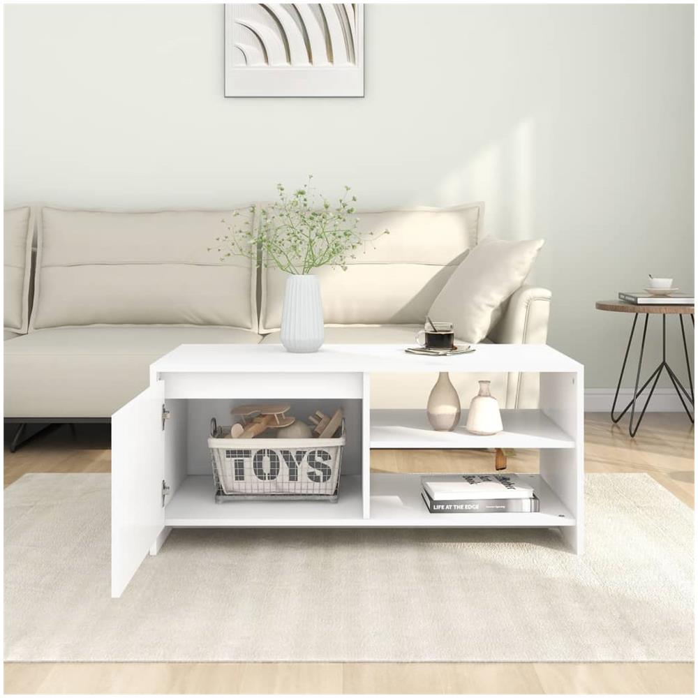 Tavolino Da Salotto Bianco 102x50x45 Cm Legno Multistrato - Foto 3
