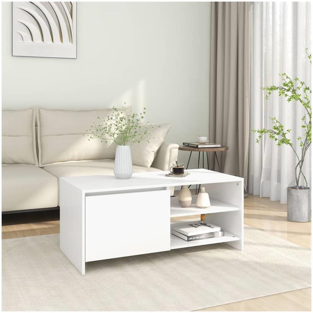 Tavolino Da Salotto Bianco 102x50x45 Cm Legno Multistrato - Foto 1