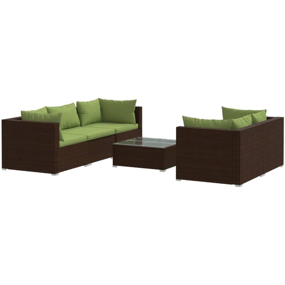 Set Divani Da Giardino 6 Pz Con Cuscini In Polyrattan Marrone - Foto 1