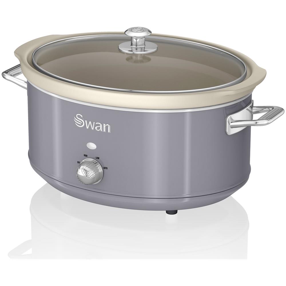 Swan Sf17031grneu Retro Slow Cooker 6,5l Pentola Rimovibile In Ceramica Antiaderente Senza Pfoa 320w Grigio - Foto 7