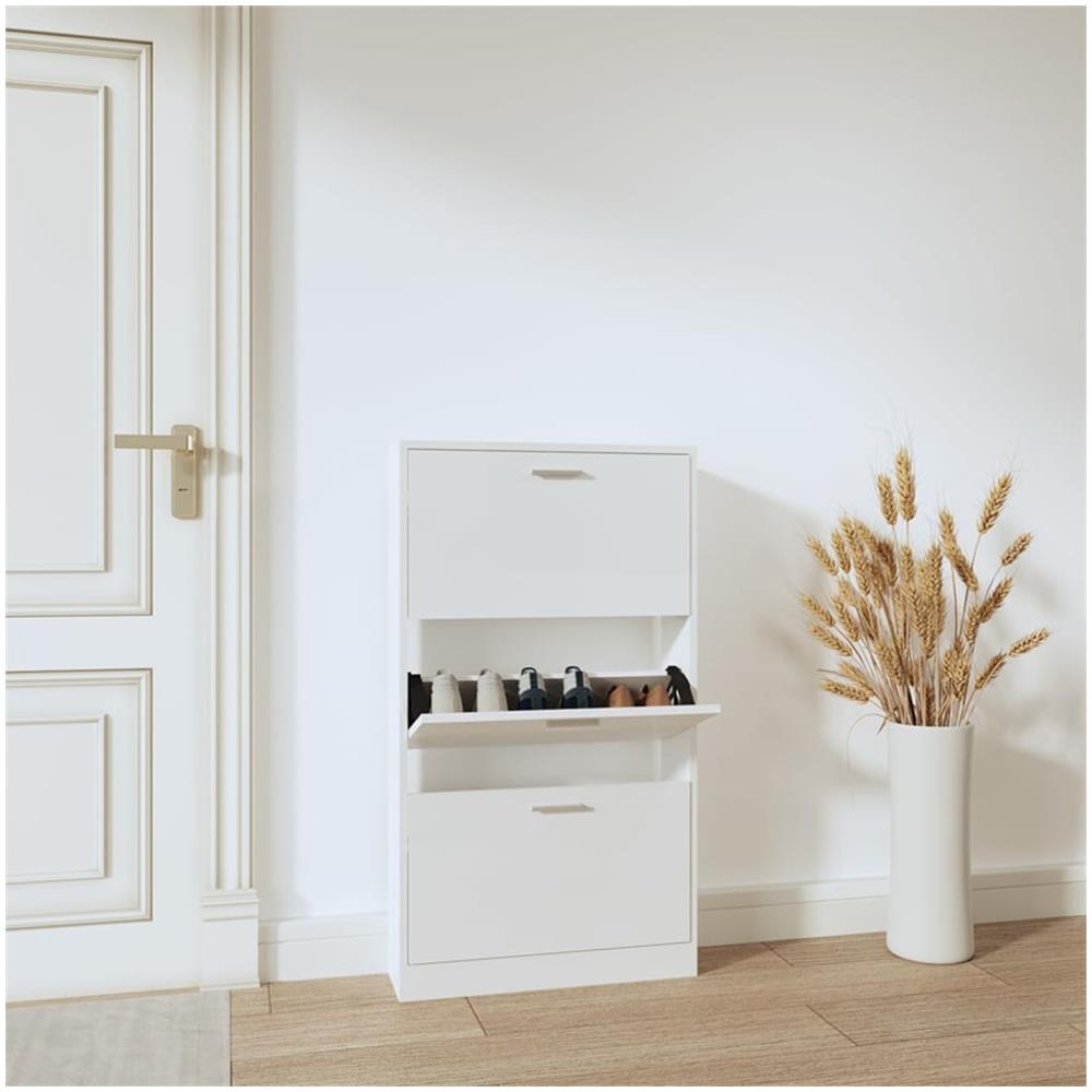 Scarpiera Bianco Lucido 59x17x108 Cm In Legno Multistrato - Foto 1