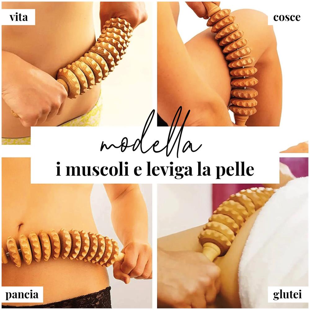 Rullo Massaggiatore Anticellulite In Legno Curvato, Massaggiatore Linfodrenante In Maderoterapia - Foto 2
