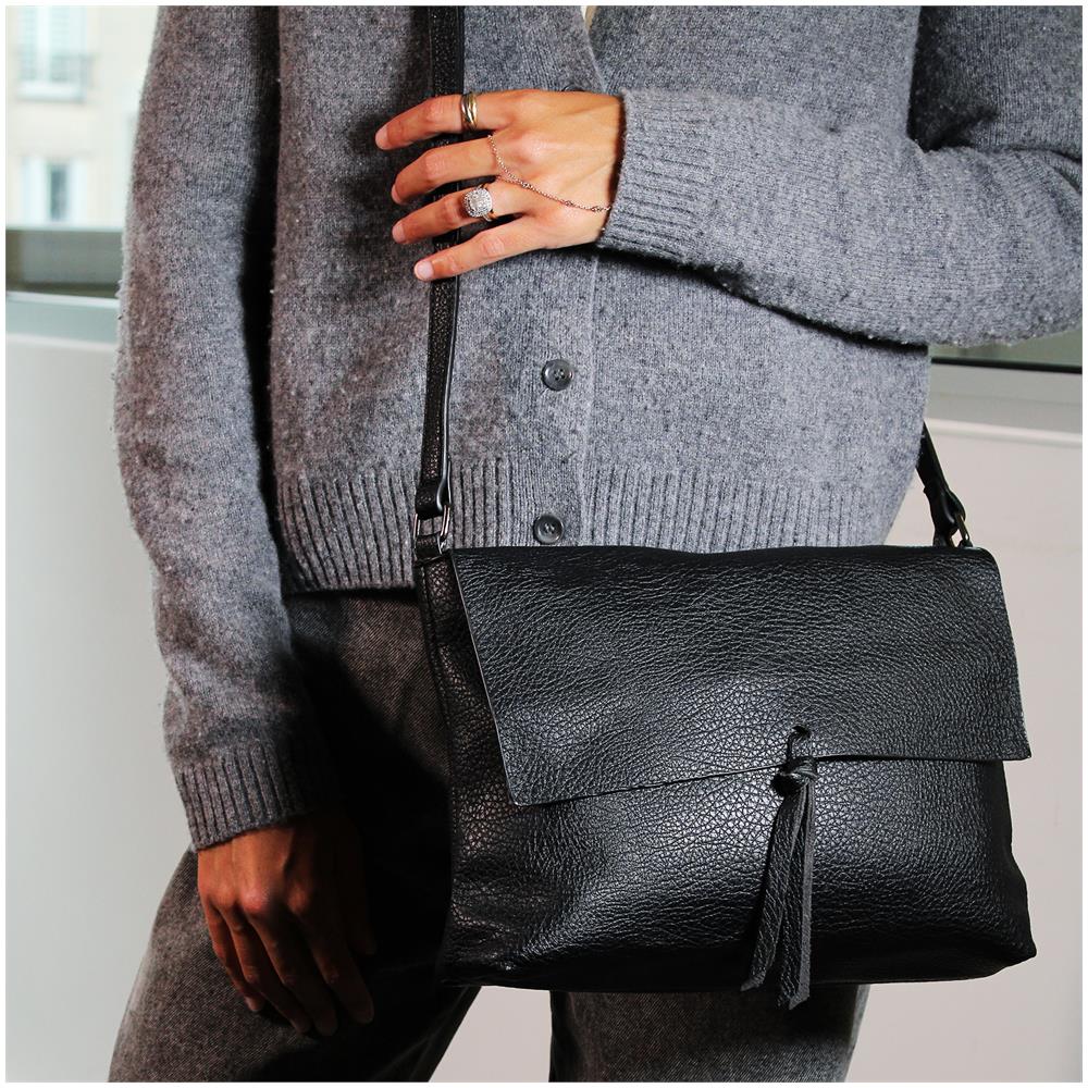 Borsa A Tracolla Con Patta In Similpelle - Paris - Nera - Foto 6