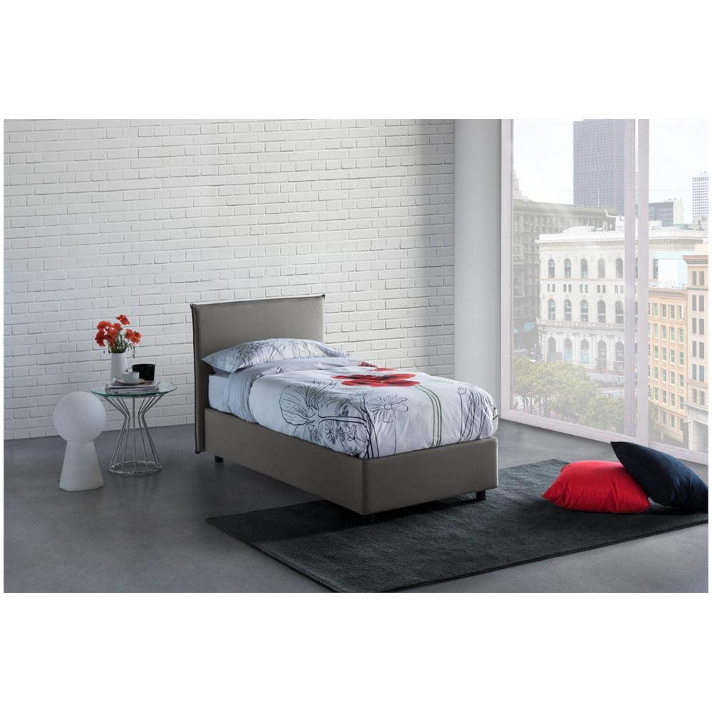 Letto Singolo Brunella, Letto Contenitore Con Rivestimento In Tessuto, 100% Made In Italy, Apertura Frontale, Con Materasso Cm 80x190 Incluso, Grigio - Foto 1