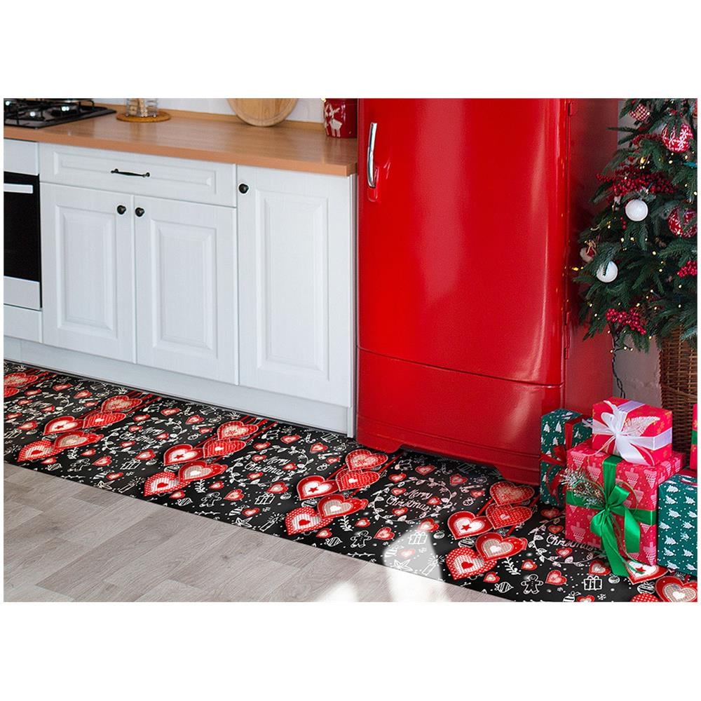 Tappeto Passatoia Cucina Antiscivolo Sottolavello Digitale Natale Cuori Rossi Xmas 52x140 Cuori Xmas - Foto 1