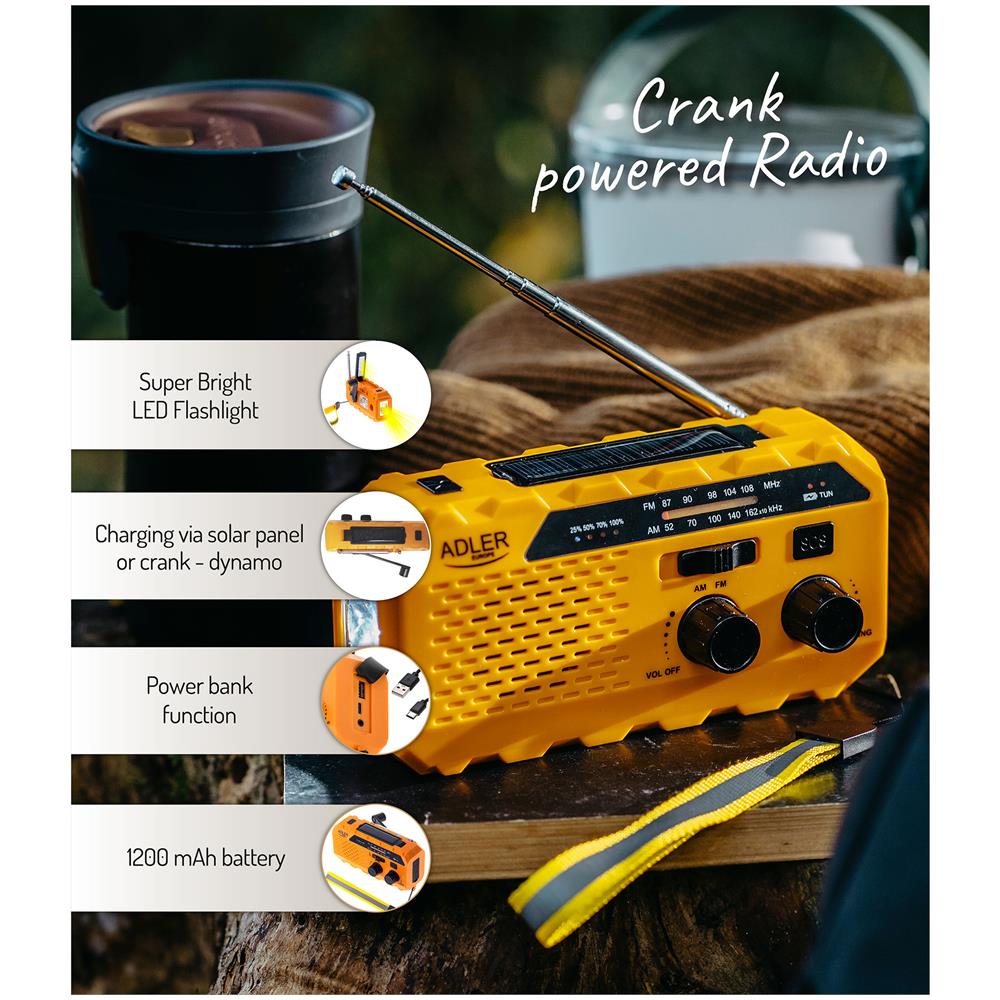 Ad1197 Radio Solare Portatile Ricaricabile D'emergenza Con Dynamo Fm Am, Power Bank Giallo - Foto 8