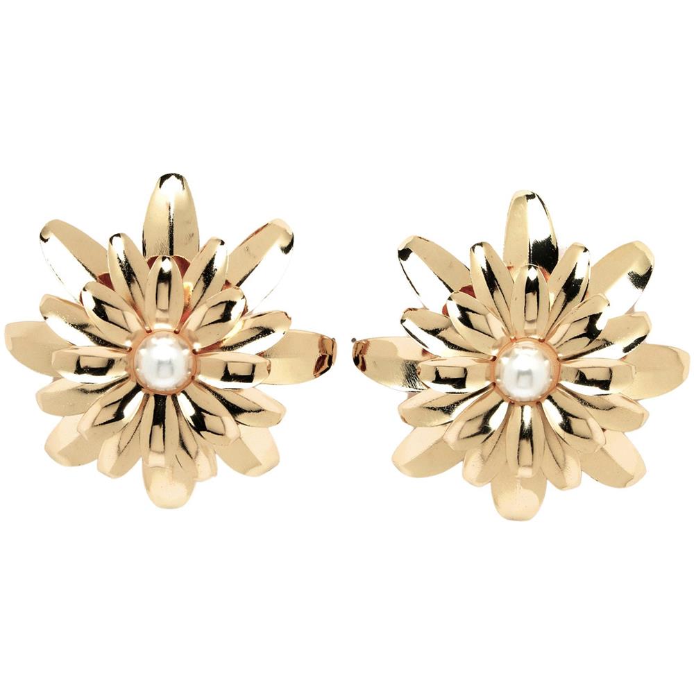Orecchini a Bottone Floreali Color Oro - Foto 1