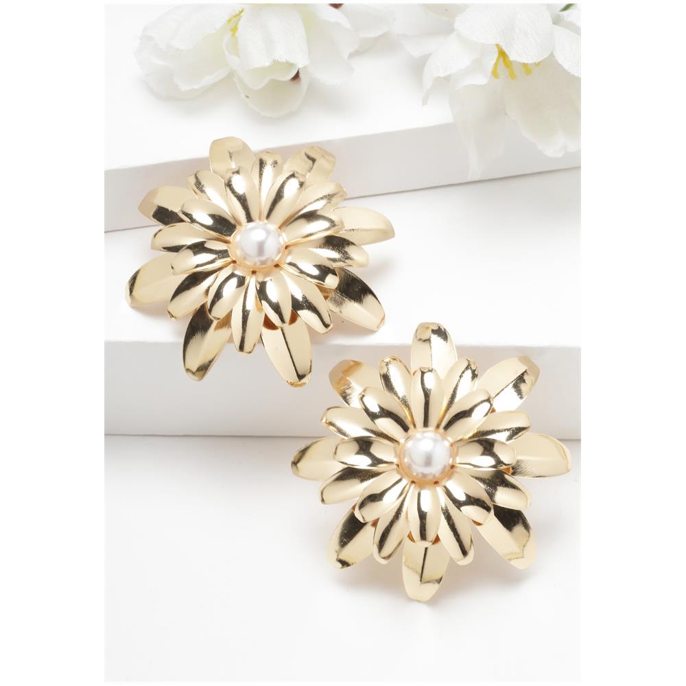 Orecchini a Bottone Floreali Color Oro - Foto 2