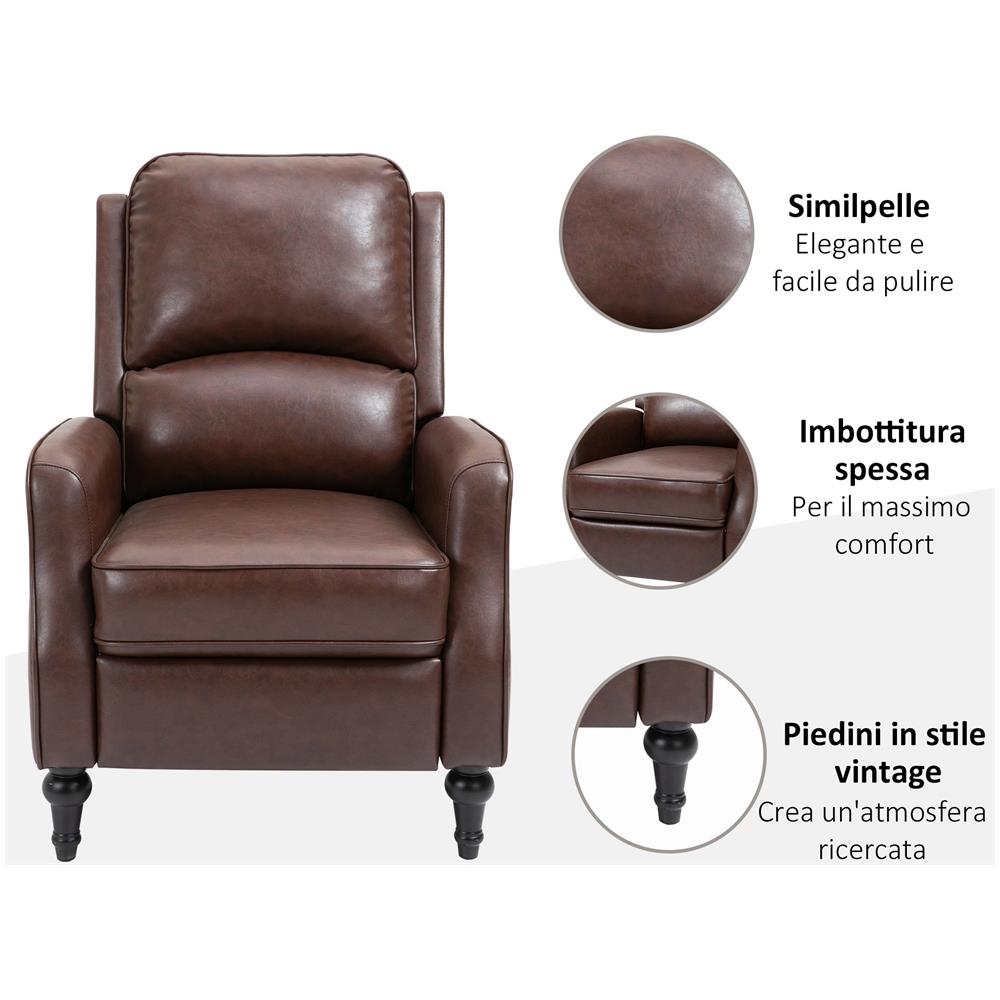 Poltrona Relax Reclinabile Manuale In Similpelle Marrone - Foto 8