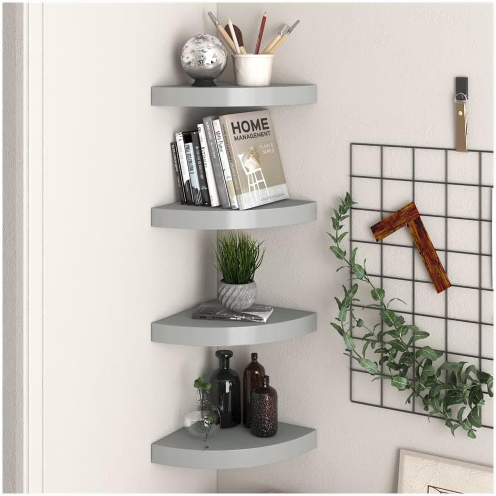 Scaffali Angolari A Parete 4 Pz Grigi 25x25x3,8 Cm Mdf - Foto 1
