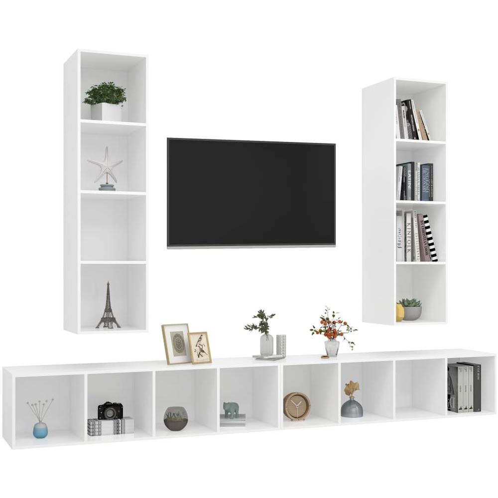 Mobile TV a Parete 4 pz Bianco in Truciolato - Foto 4