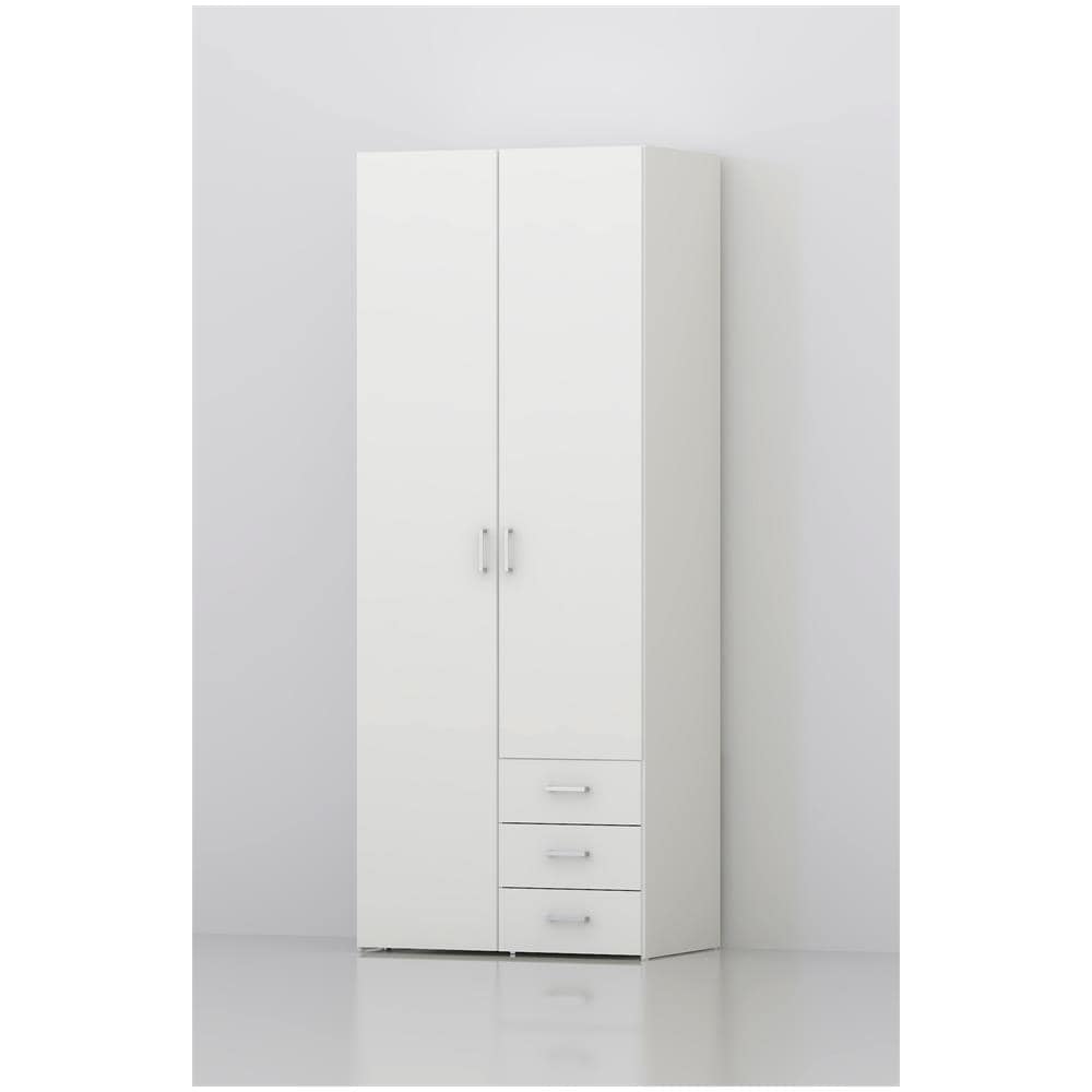 Armadio Guardaroba A Due Ante E Tre Cassetti, Colore Bianco, Misure 77 X 200 X 49,5 Cm - Foto 2