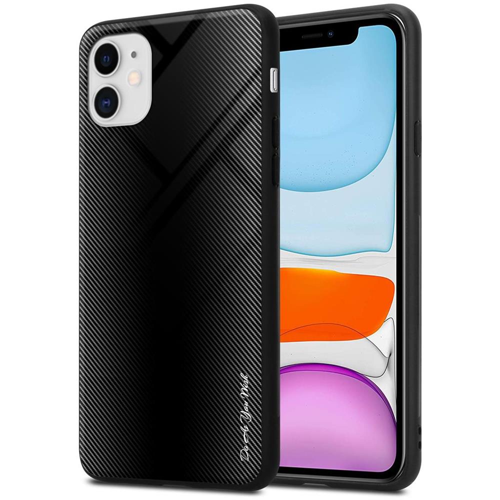 Custodia Compatibile Con Apple Iphone 11 - Ottica A Strisce In Opale Nero - Coperchio Protettivo In Vetro Temperato E Silicone Tpu - Foto 1