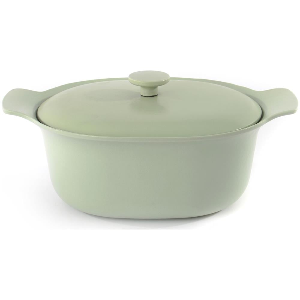 Tegame Ovale Con Coperchio Ghisa Verde 28x22cm - Ron - Foto 1
